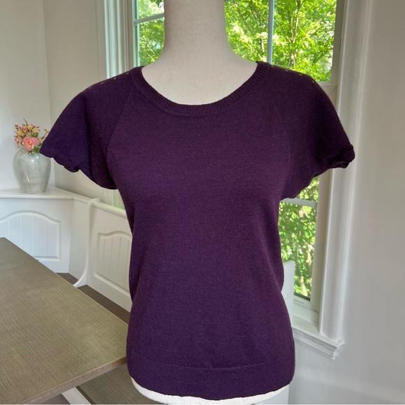 Marina Luna 100% Merino Wool Purple Embellished Short Sleeved Sweater Top - Picture 4 of 11